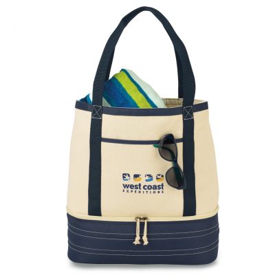 Coastal Cotton Insulated Tote - Navy Blue-Natural