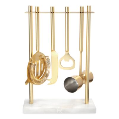 Be Home® Luxe Hanging Bar Tool Set - Marble-Matte Gold-1