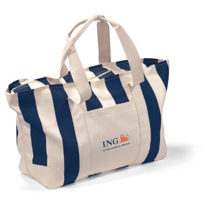 Large Striped Canvas Tote - Navy Blue-1