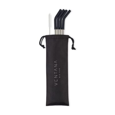 Aviana™ Poppy 4-Pack Stainless Straw Set - Black-1